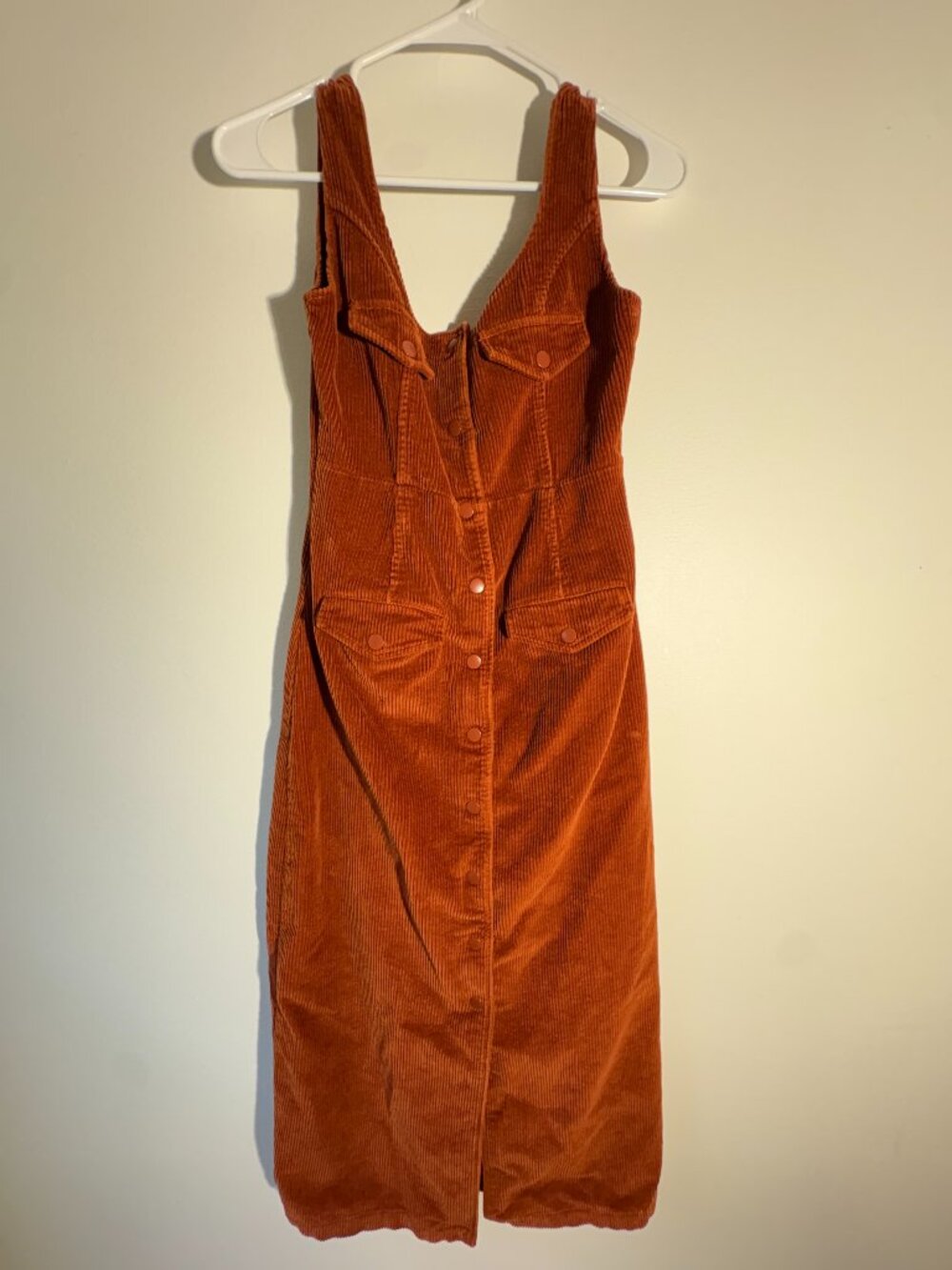 ASOS Denim Rust Corduroy Button Front Midi Pinafore Dress US 4 / UK 8